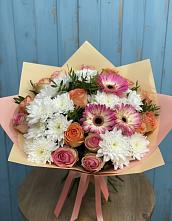 Букет цветов из:  Розы, Герберы и Хризантемы в Переславле-Залесском