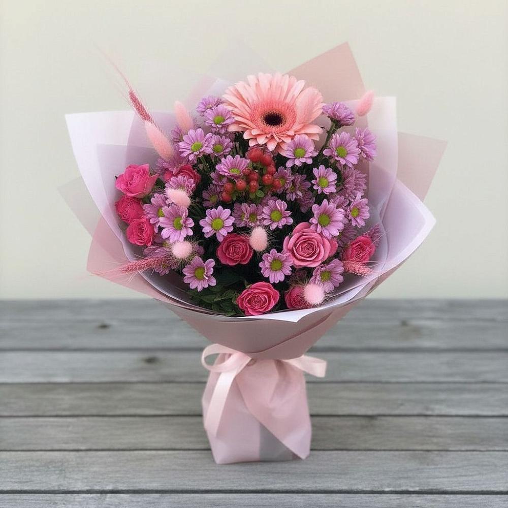 Букет цветов из: Розы, Герберы и Хризантемы в Переславле-Залесском