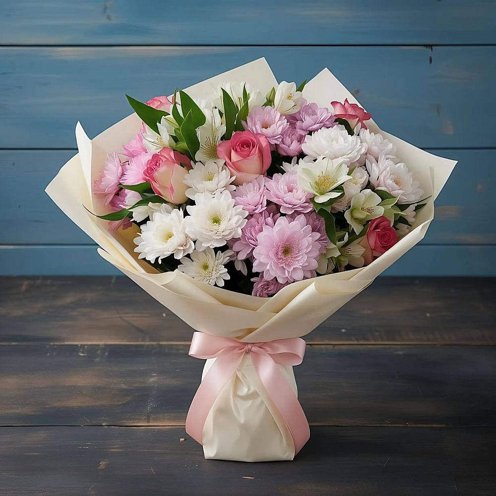 Букет цветов из: Хризантемы, Альстромерии и Розы в Переславле-Залесском